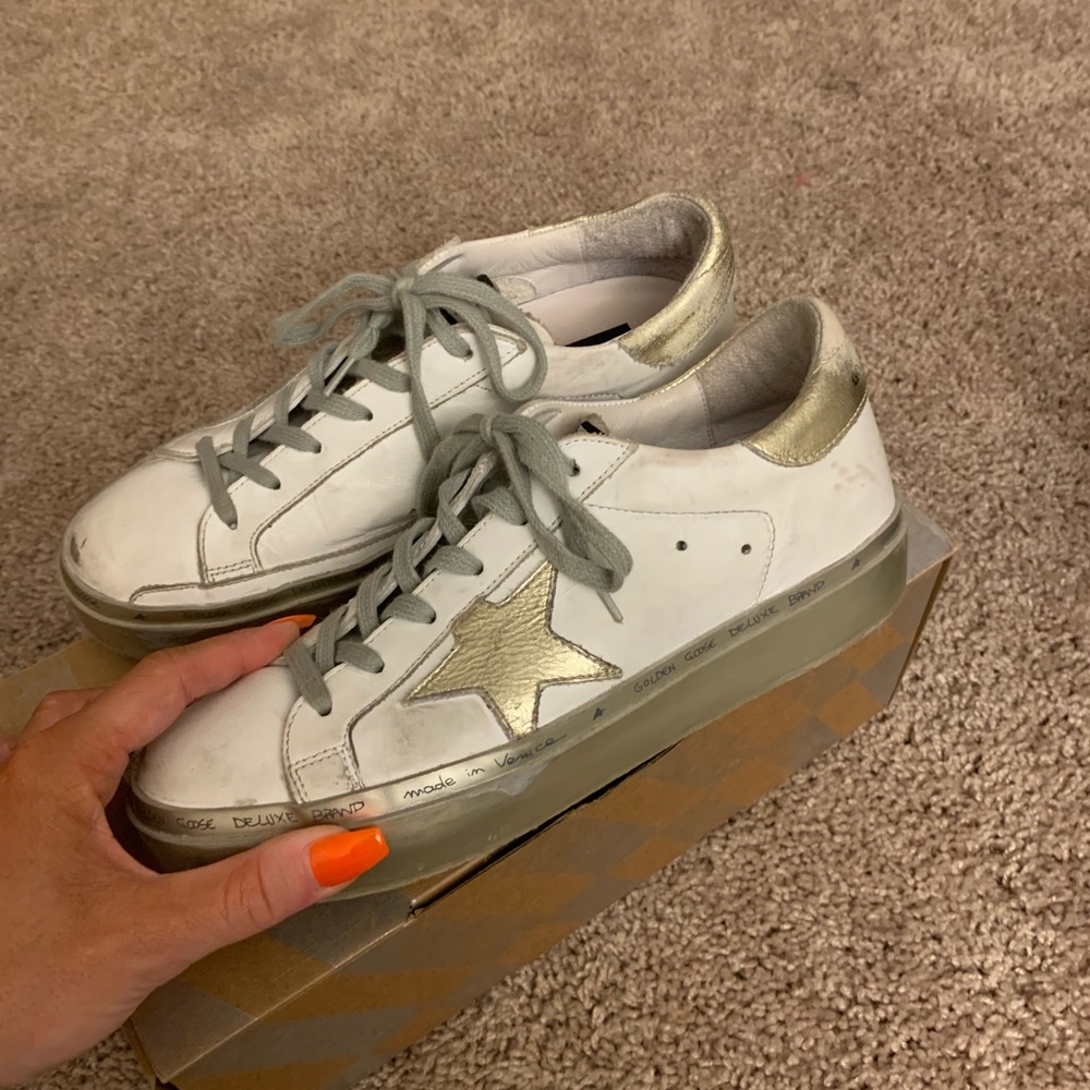 Golden goose high star with white gold sparkle